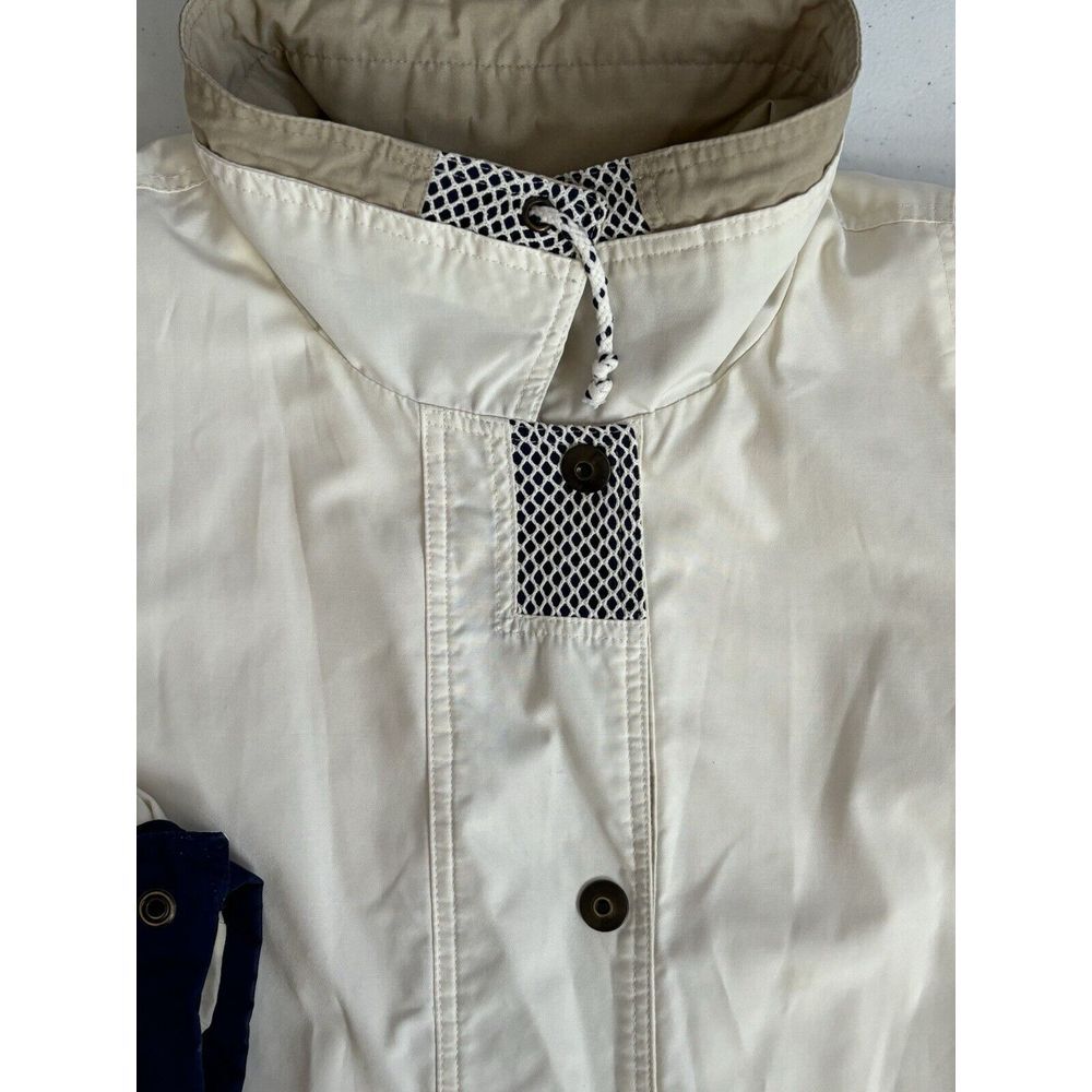 OutBrook Women's Large Vintage Navy Cream Tan Softshell Lined Button Up Jacket